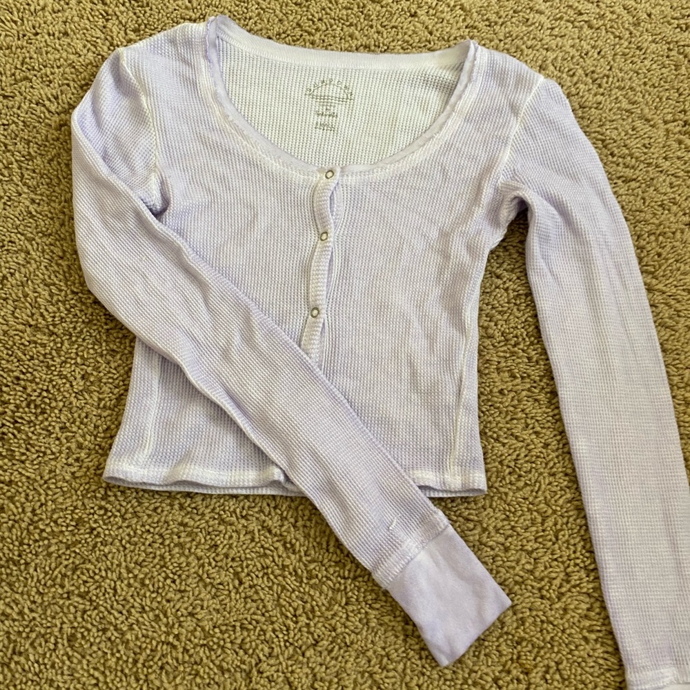 Ribbed long sleeve button through top